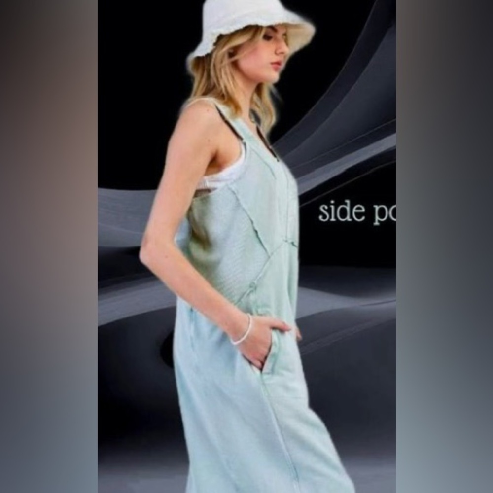 Easel Mineral Washed Terry Knit Jumpsuit in stone wash - Picture 3 of 16